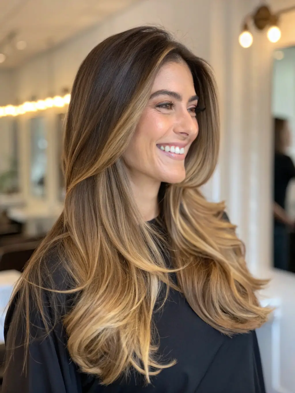 A picture of a client smiling confidently after receiving a custom hair replacement system, showcasing a natural-looking hairline.